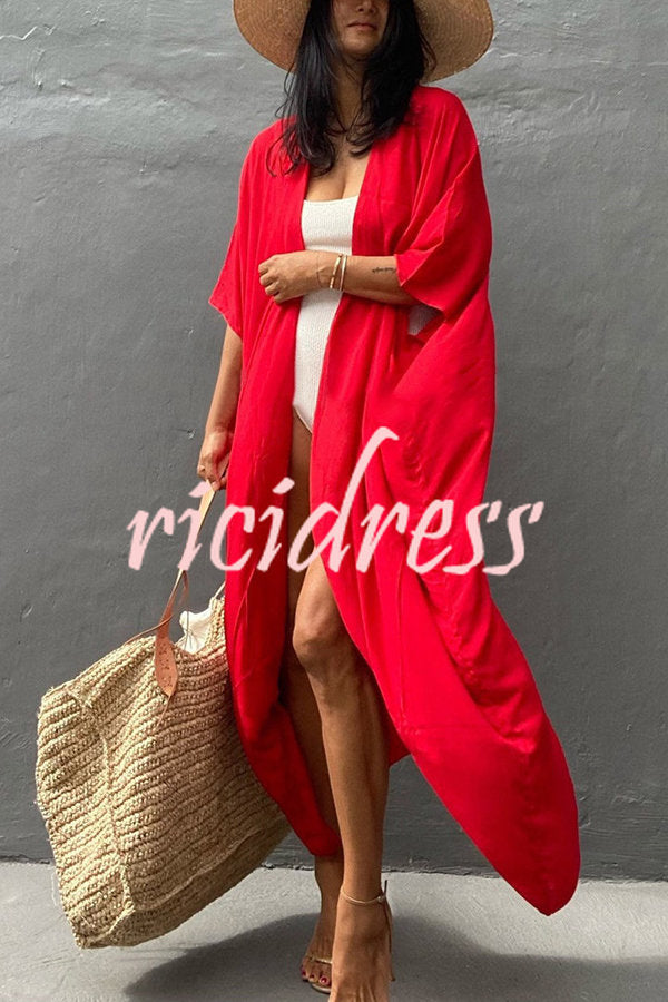 Einfarbiger Strandüberwurf im Kimono-Stil