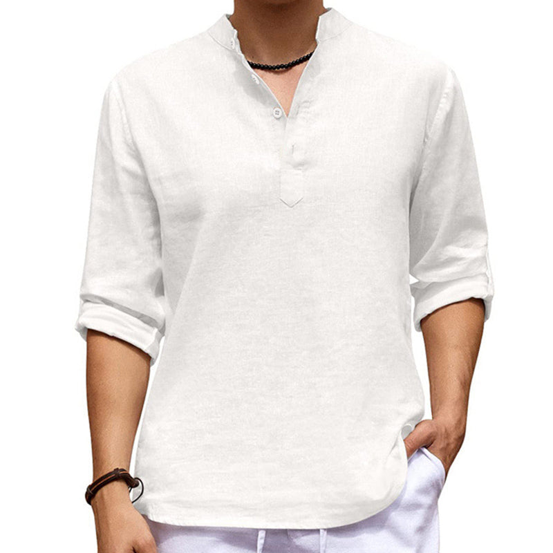 Chemise décontractée à manches longues de couleur unie avec col montant