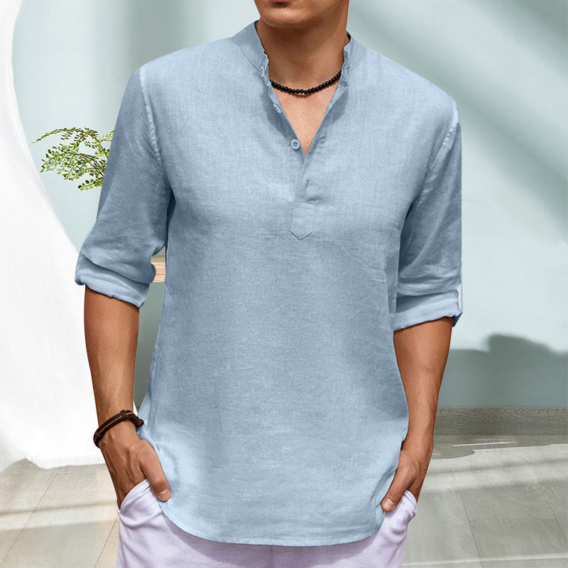 Chemise décontractée à manches longues de couleur unie avec col montant