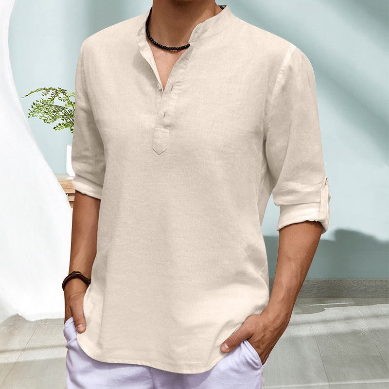 Chemise décontractée à manches longues de couleur unie avec col montant