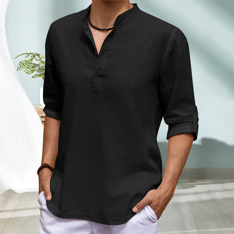 Chemise décontractée à manches longues de couleur unie avec col montant