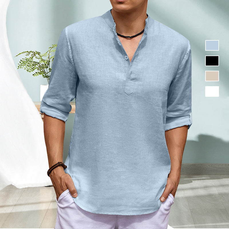 Chemise décontractée à manches longues de couleur unie avec col montant