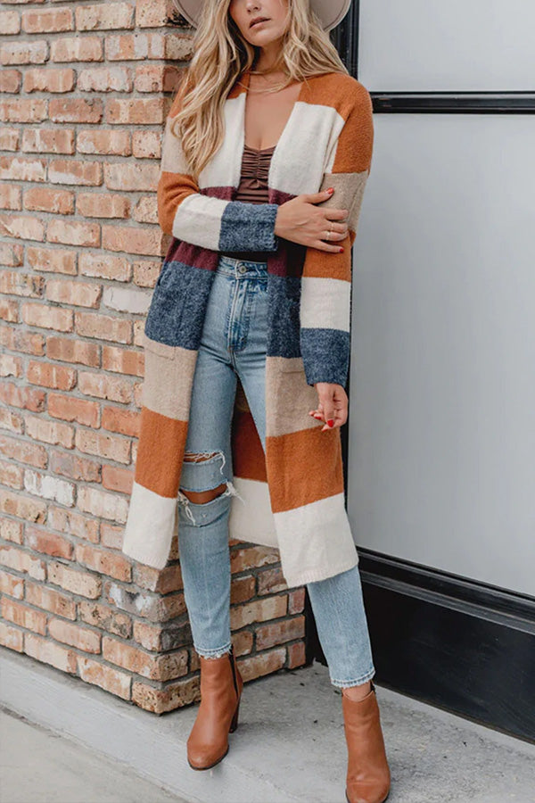Weina | Cardigan tricoté ouvert sur le devant à blocs de couleurs