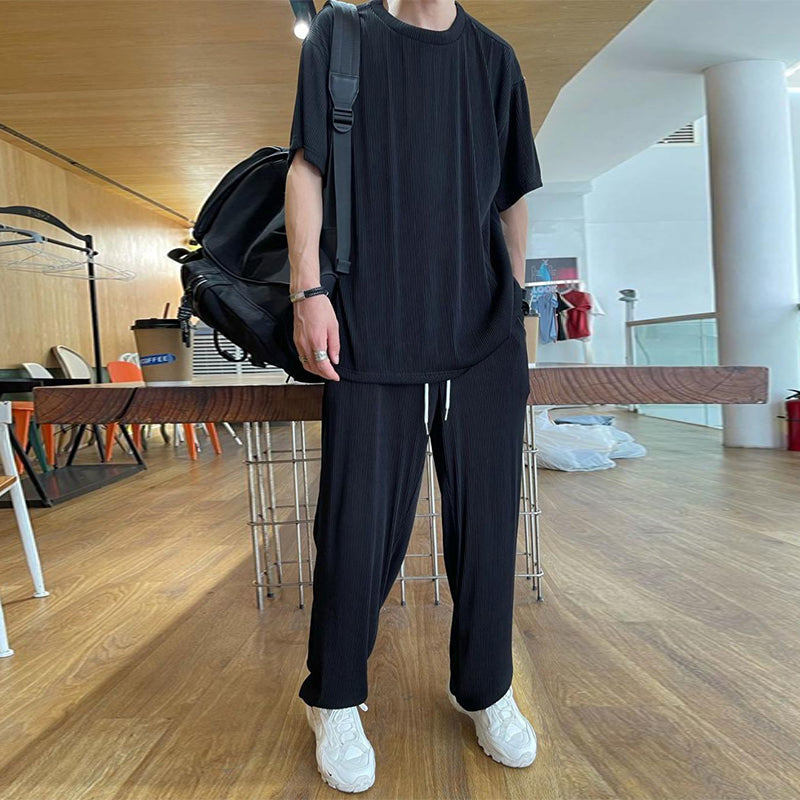 Ensemble 2 pièces décontracté en soie glacée pour homme