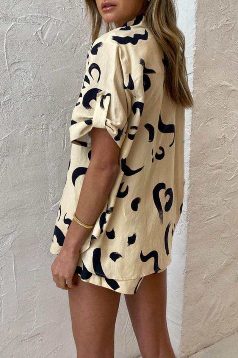 Einzigartiges, warmes, lockeres Hemd-Shorts-Set mit Sonnenmuster