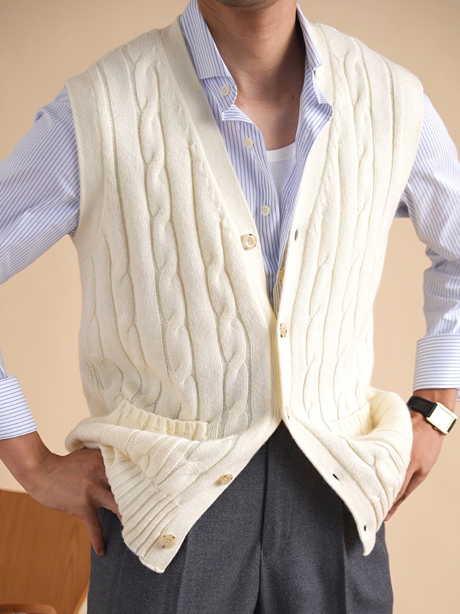 Gilet en tricot torsadé en laine mélangée Bellachicha