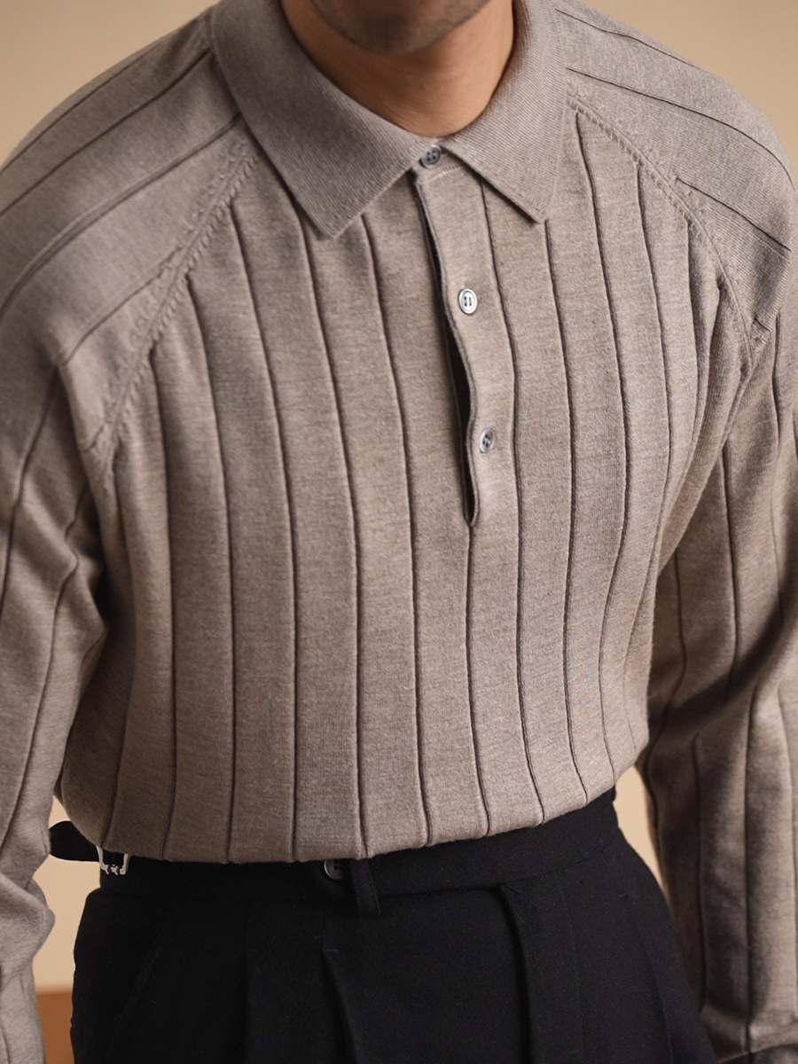 Pull polo côtelé pour homme