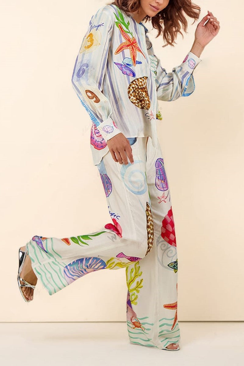 Ensemble pantalon à motif océan