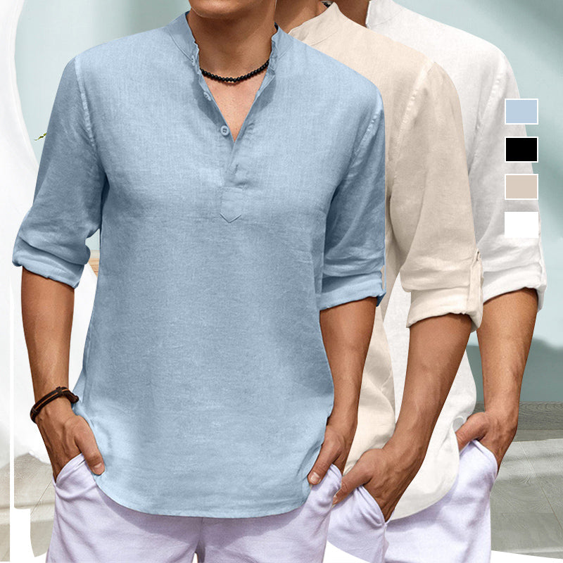 Chemise décontractée à manches longues de couleur unie avec col montant