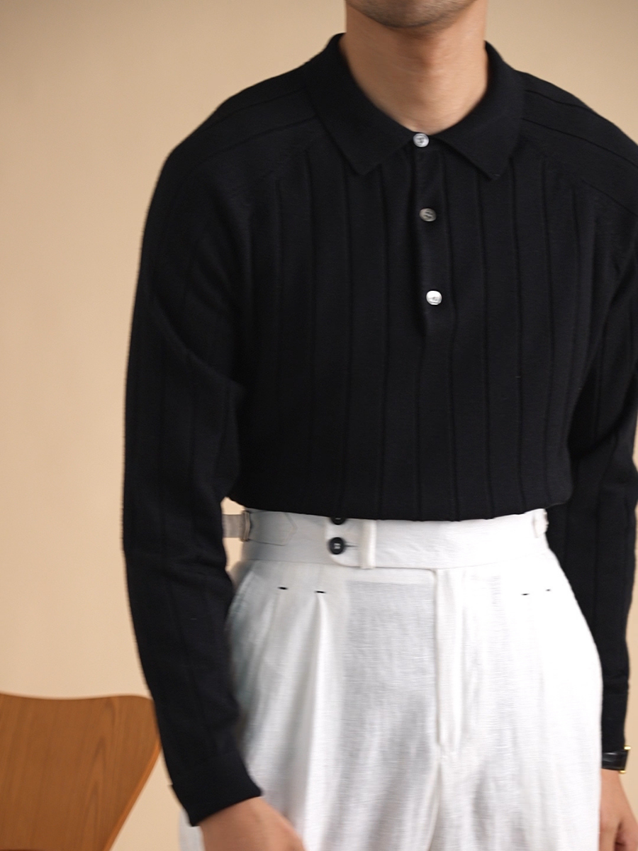 Pull polo côtelé pour homme