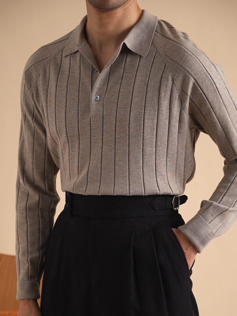 Pull polo côtelé pour homme