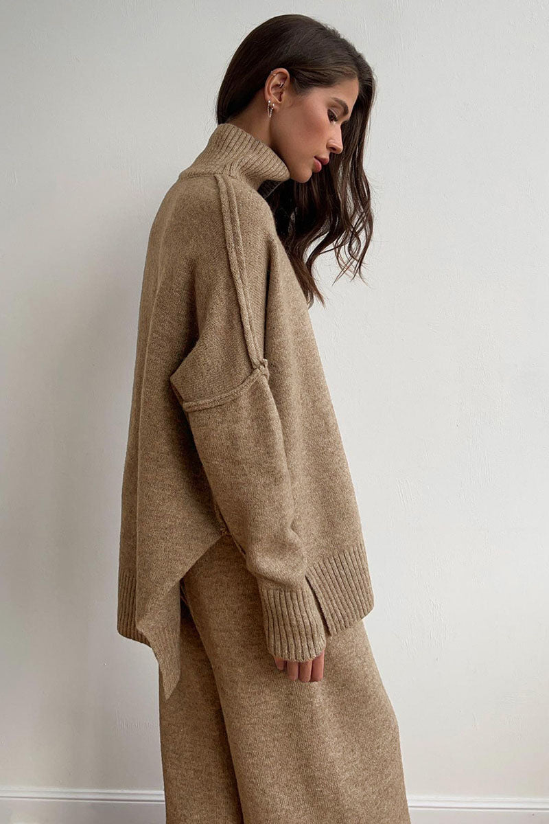 Ensemble pull à col roulé et pantalon en tricot ample