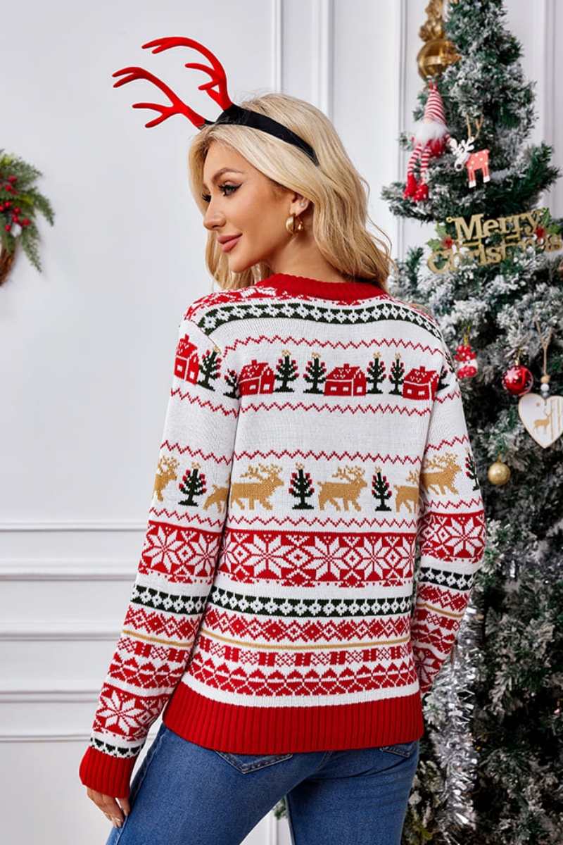 Pull de Noël à col rond et broderie 