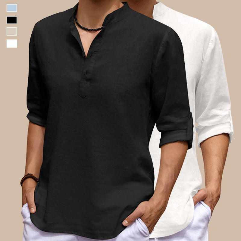 Chemise décontractée à manches longues de couleur unie avec col montant