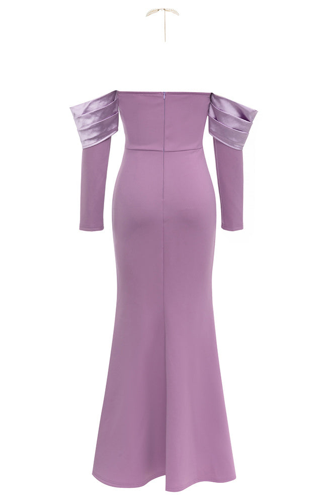 Robes mi-longues élégantes à une épaule et col en fourrure