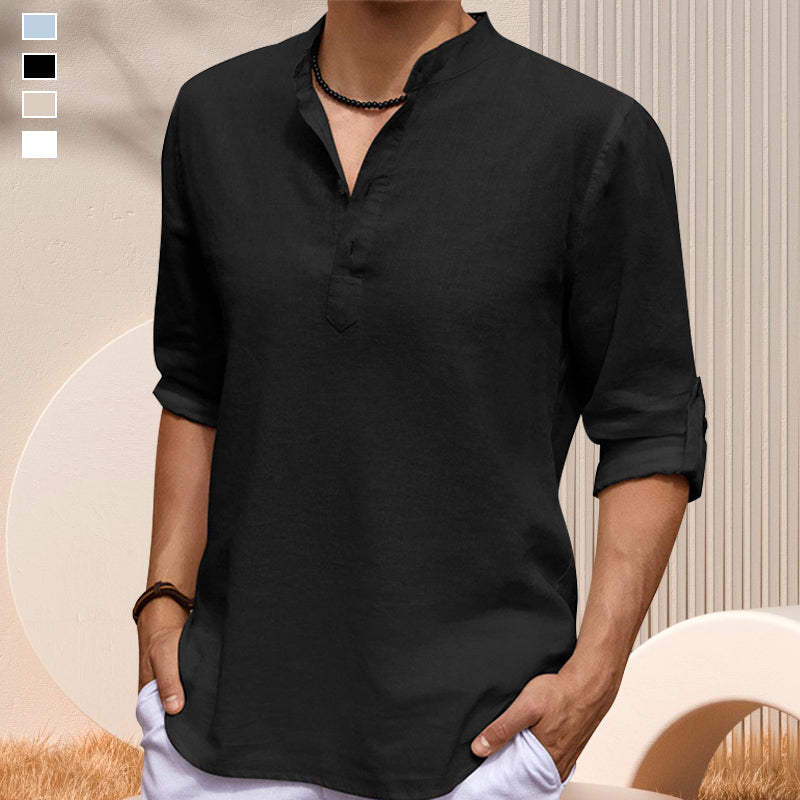 Chemise décontractée à manches longues de couleur unie avec col montant