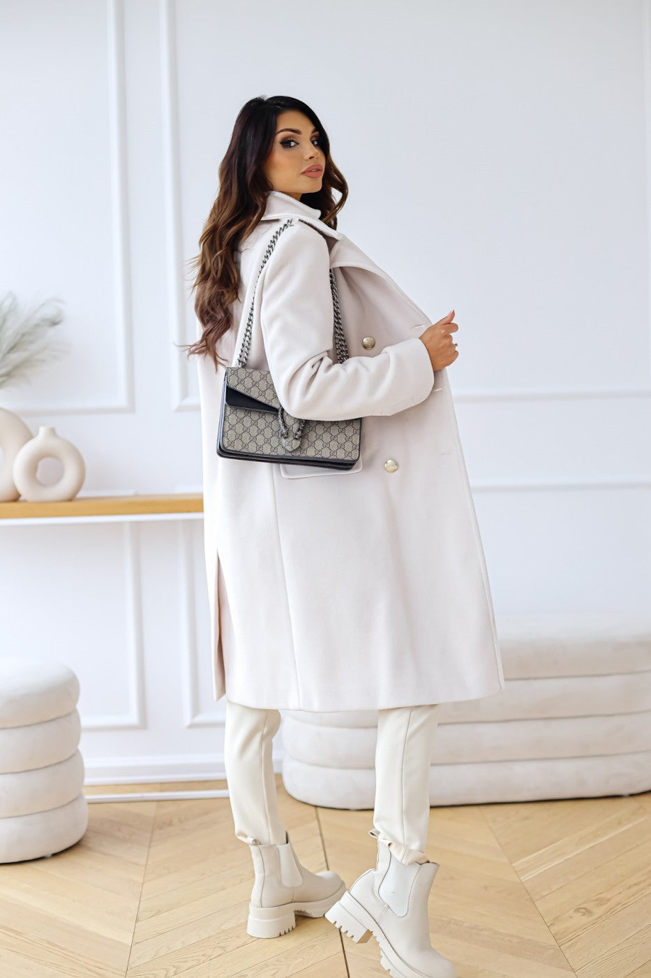Manteau croisé en laine pour femme - Nina