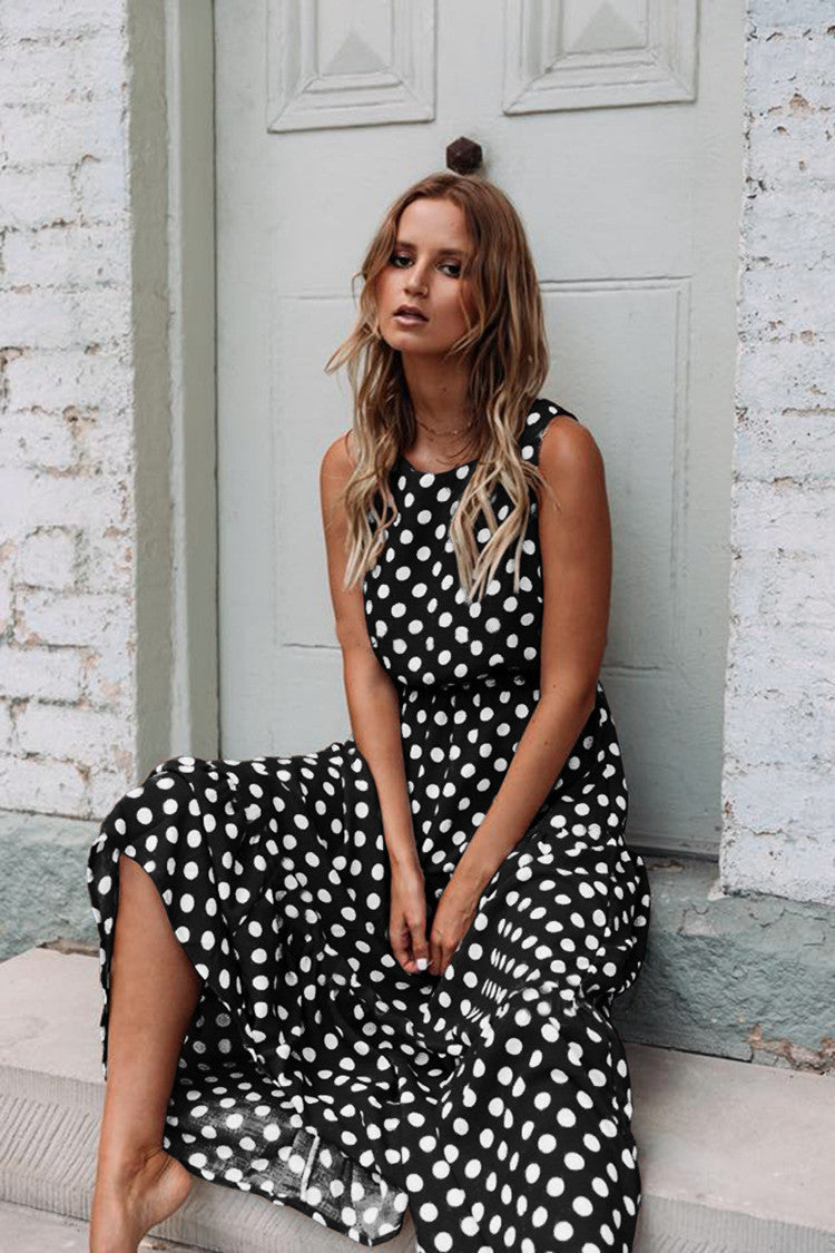 Luna - Robe longue sans manches à pois