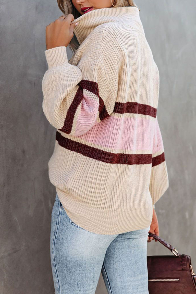 Pulls patchwork décontractés et unis avec col zippé (5 couleurs)