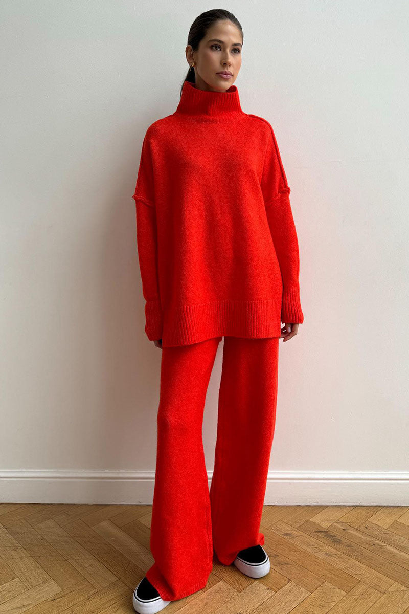 Ensemble pull à col roulé et pantalon en tricot ample