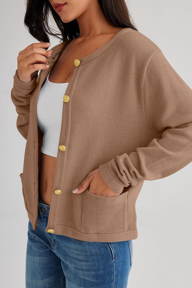 Vêtements d'extérieur décontractés de couleur unie avec boutons de poche et col rond (3 couleurs)