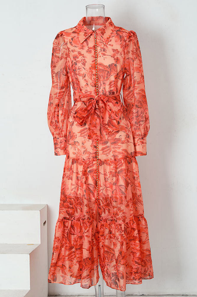 Queena Maxikleid mit Ballonärmeln und Aufdruck