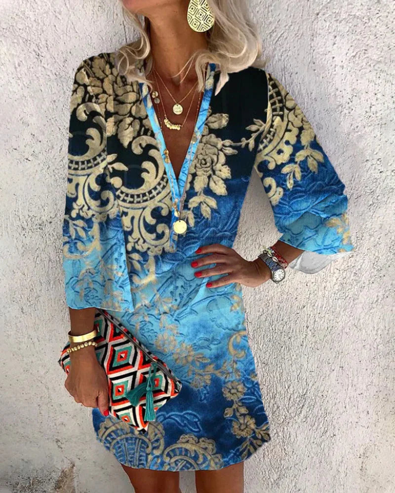 Claudia - Langarmkleid mit Boho-Druck