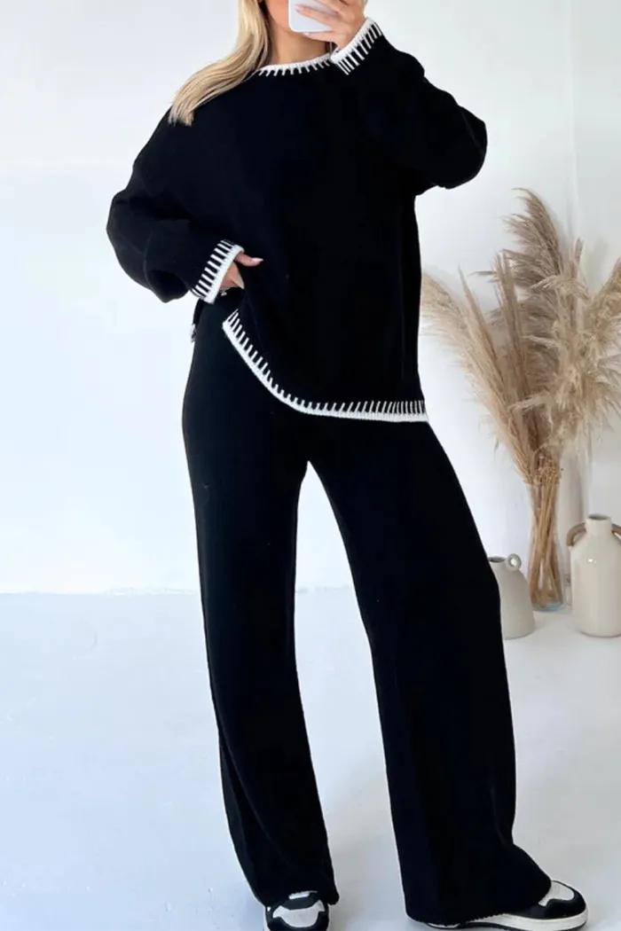 Ensemble pull d'hiver chaud à manches longues et détails spéciaux