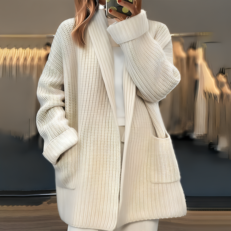Locker sitzende Kaschmir-Strickjacke mit V-Ausschnitt für Frauen