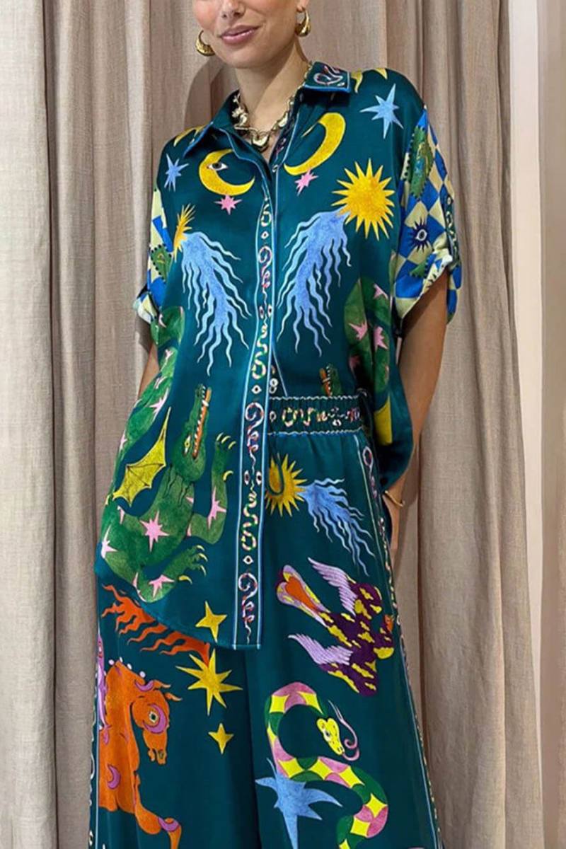 Ensemble de pantalons à imprimé unique avec taille et poches élastiques et jambe large