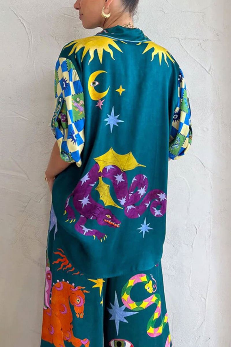 Ensemble de pantalons à imprimé unique avec taille et poches élastiques et jambe large