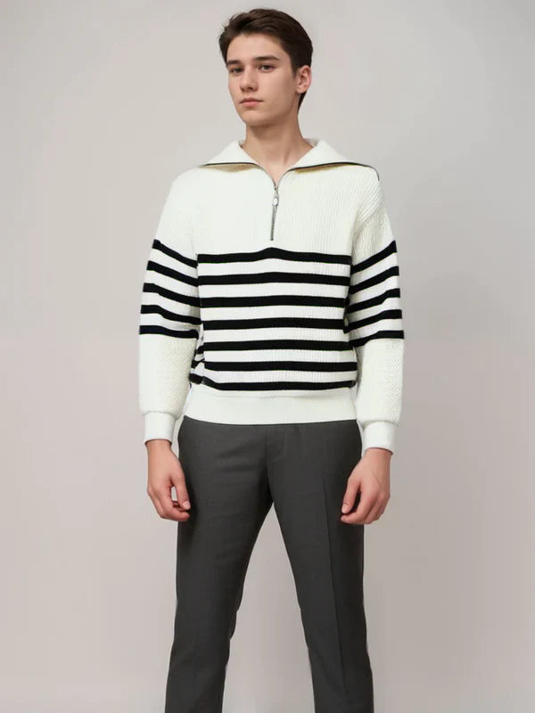 Pull rayé zippé