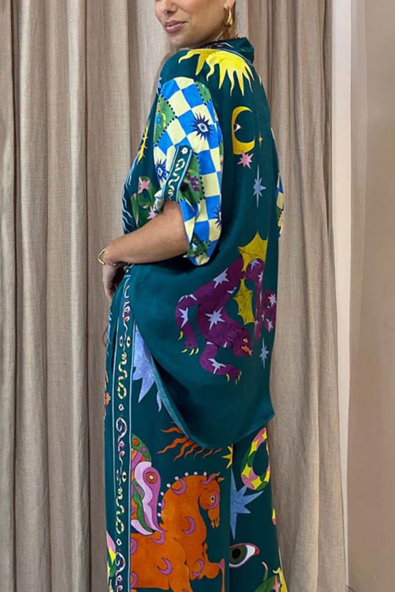 Ensemble de pantalons à imprimé unique avec taille et poches élastiques et jambe large