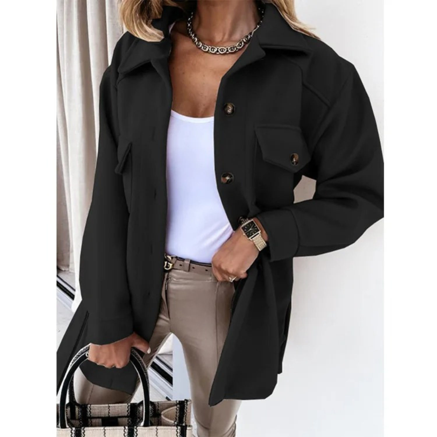 Einreihige Wolljacke mit Revers