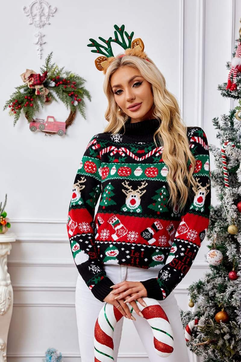 Pull col montant avec broderie bonhomme de neige de Noël 