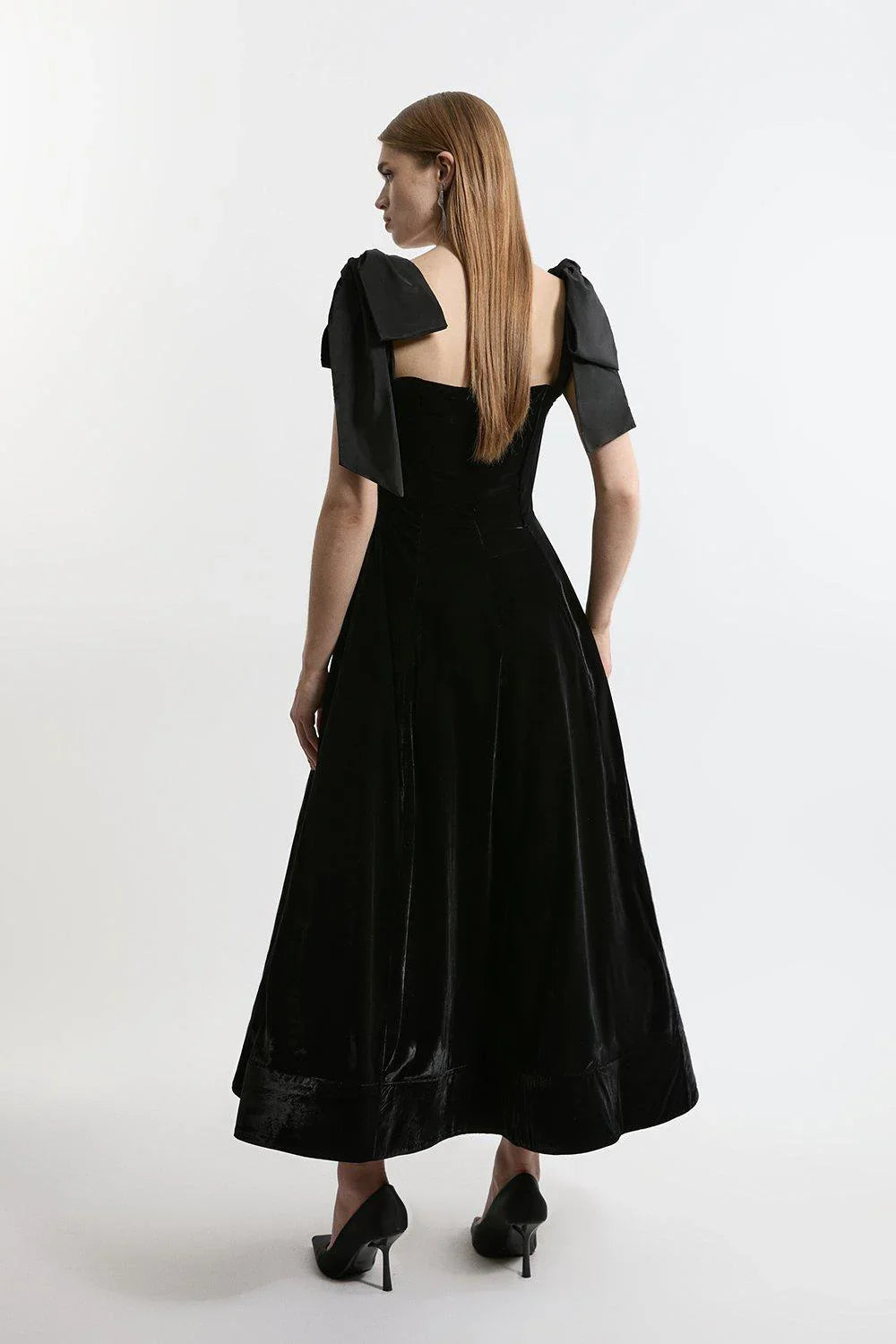 Samt Trägerloses Schleifen Midi Kleid