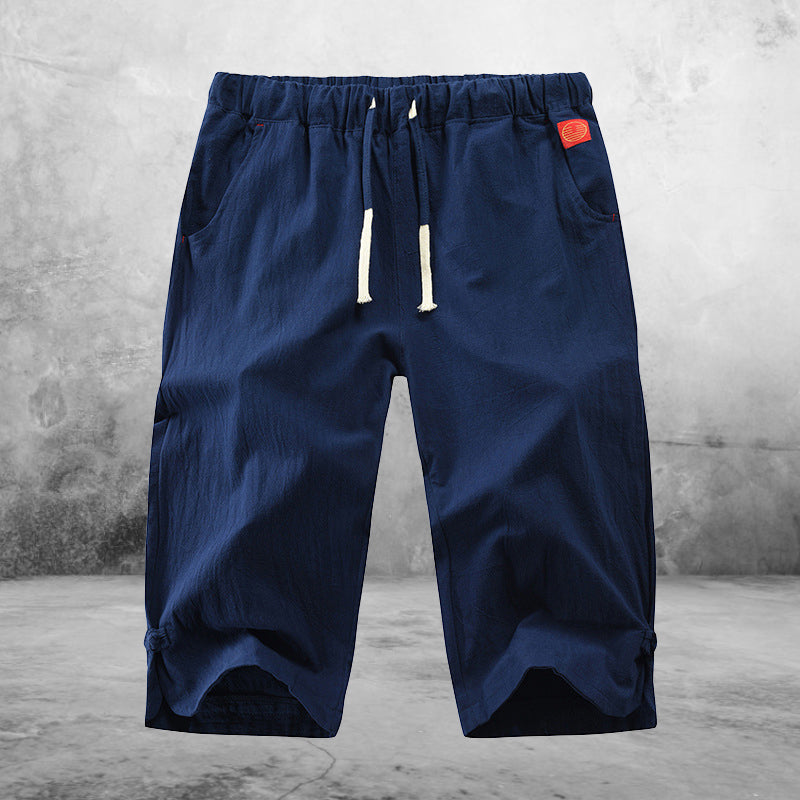 Short décontracté à lacets en coton et lin pour homme