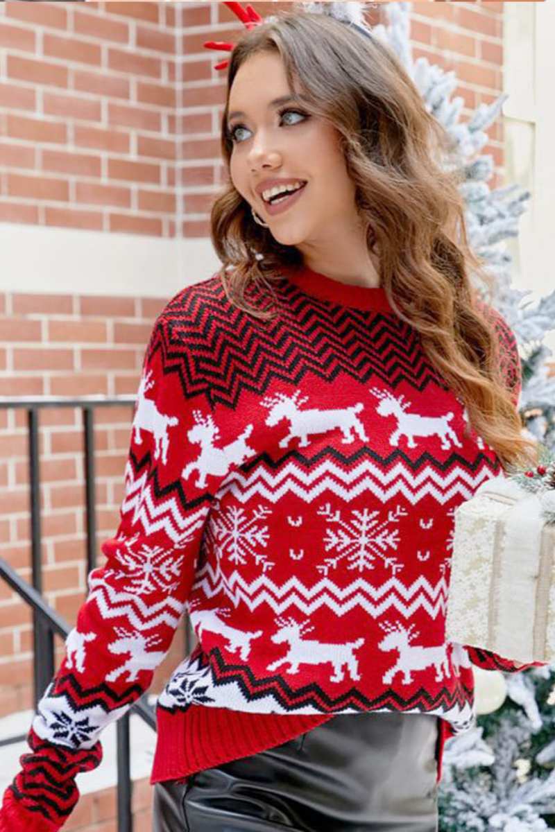 Pull en tricot rayé avec motif de renne de Noël 