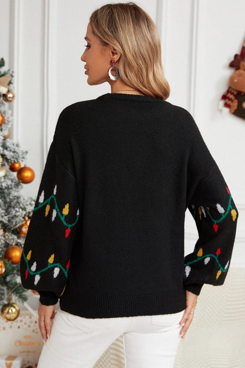 Pull décontracté en maille à col rond brodé – Cordon coloré 