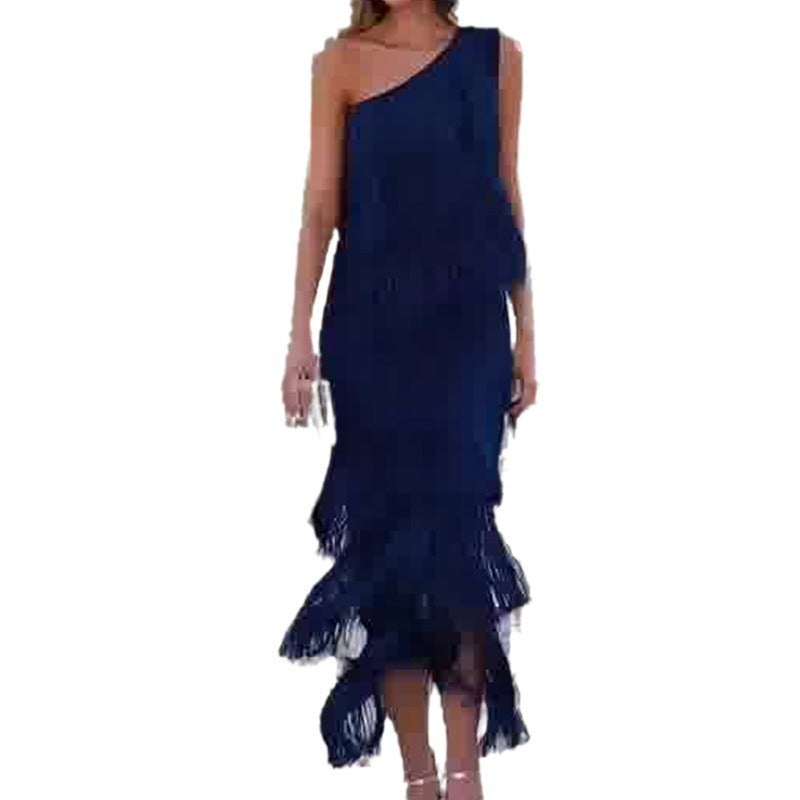Robe midi asymétrique à franges Valeria Stido
