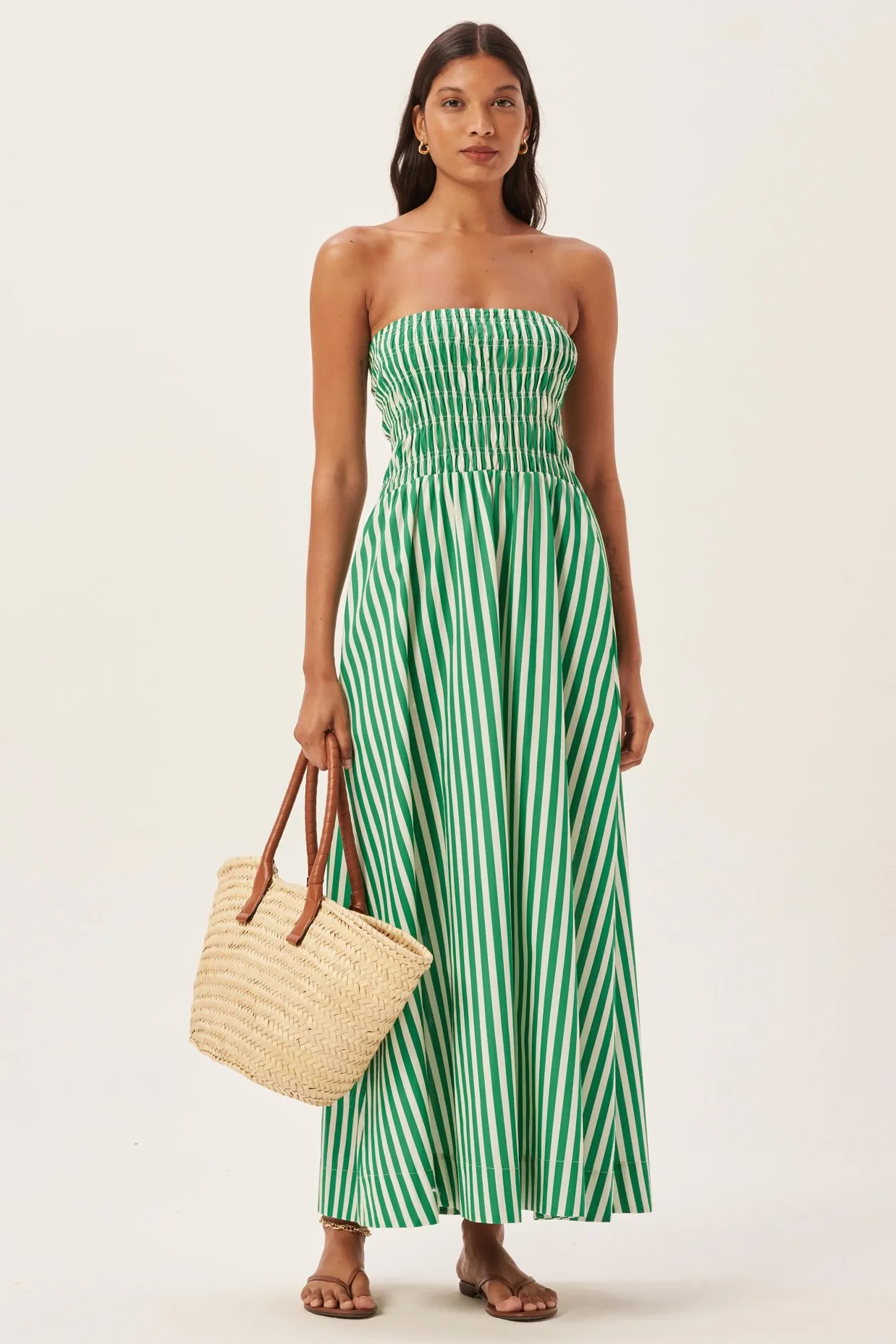 Maud – Gestreiftes, gesmoktes Maxi-Tube-Kleid