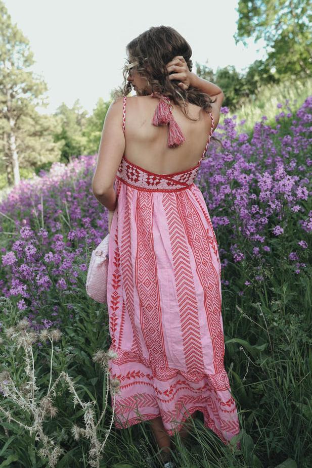Naomi – Bedrucktes, besticktes Camisole-Midikleid mit Schnürung
