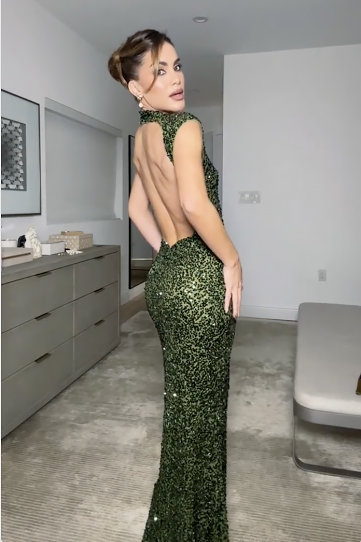 Elastisches Pailletten-Rückenfreies Maxikleid