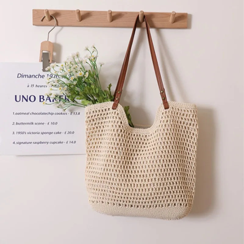 Bellachicha - Damen Vintage Bohemian Strohschultertasche mit Hohlraumdesign