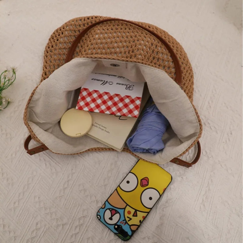 Bellachicha - Damen Vintage Bohemian Strohschultertasche mit Hohlraumdesign