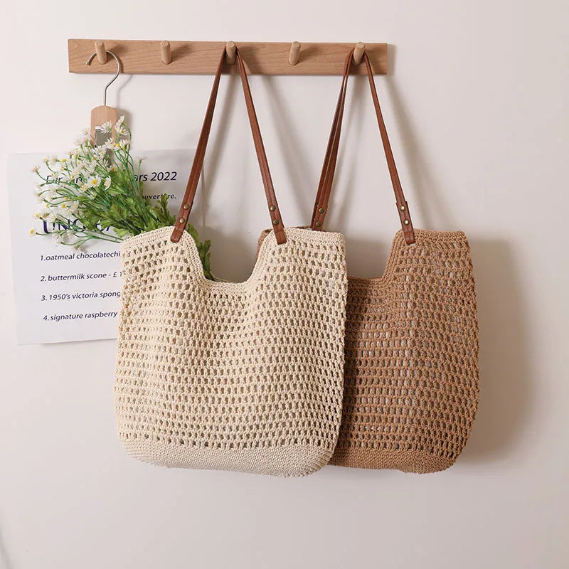 Bellachicha - Damen Vintage Bohemian Strohschultertasche mit Hohlraumdesign