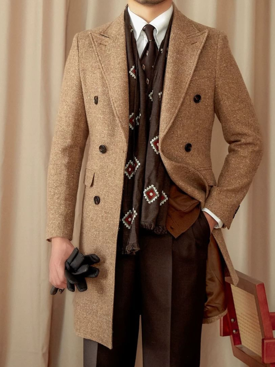 Manteau croisé en laine pour homme