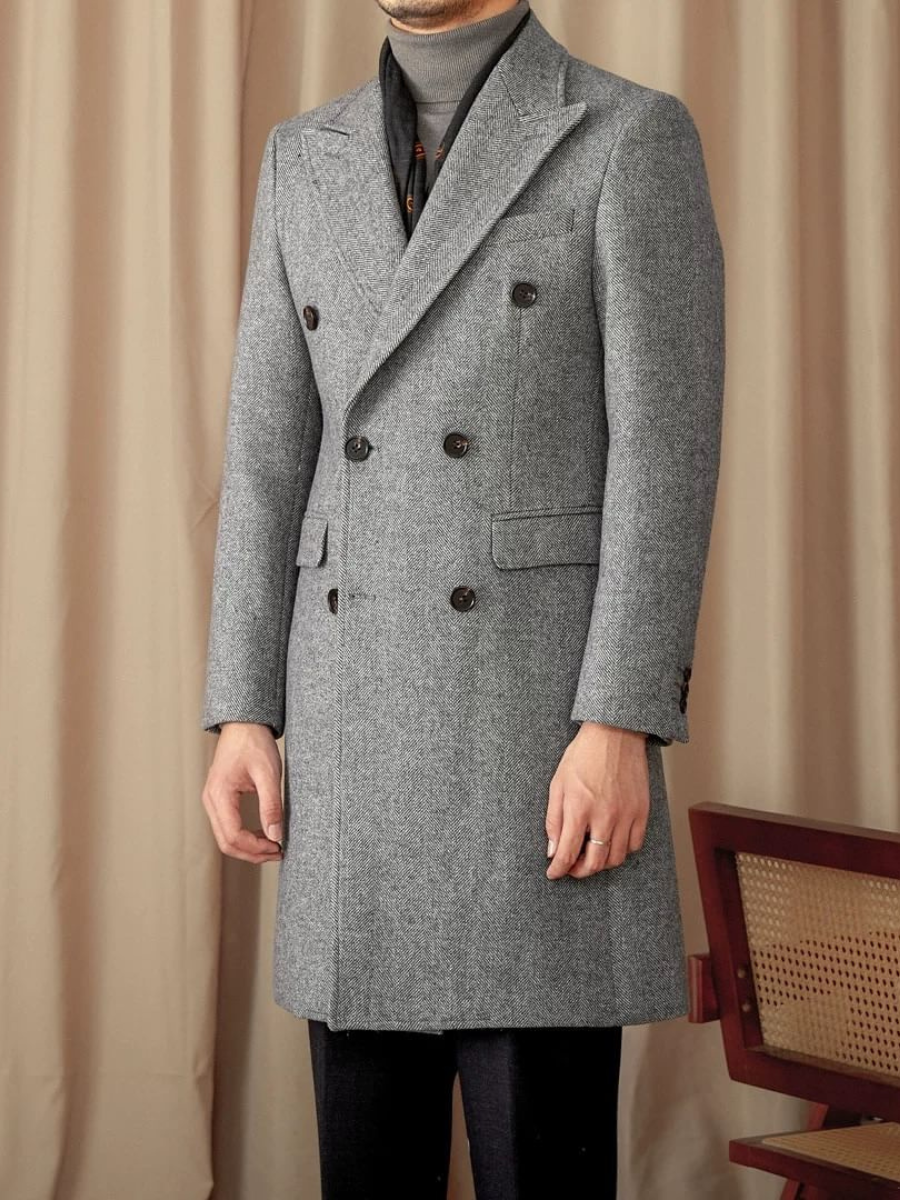 Manteau croisé en laine pour homme