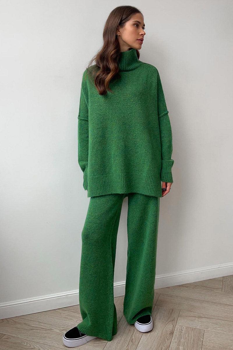 Ensemble pull à col roulé et pantalon en tricot ample