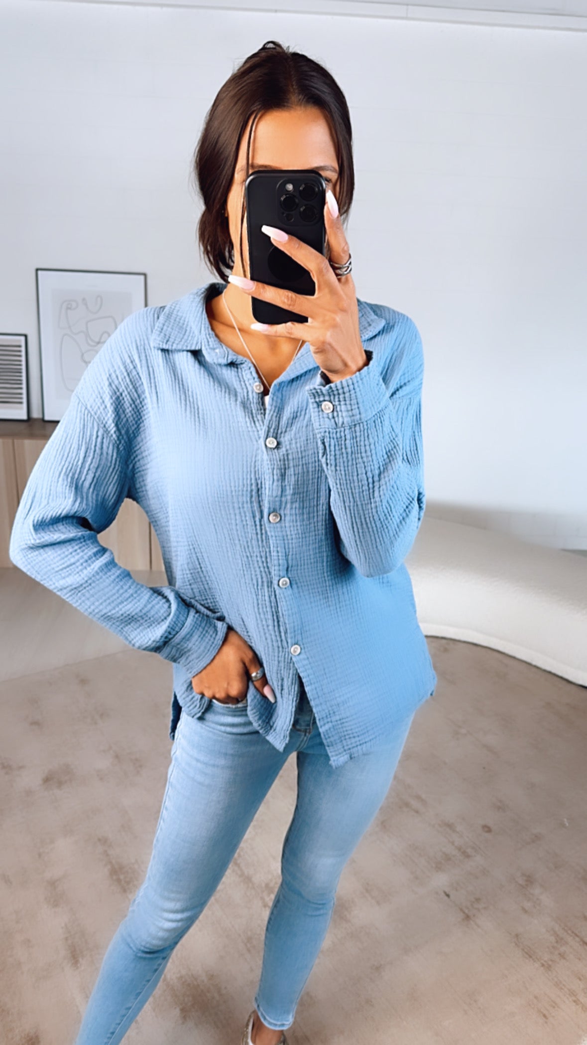 Trend Bluse, schmaler Schnitt / taubenblau Art. 6269